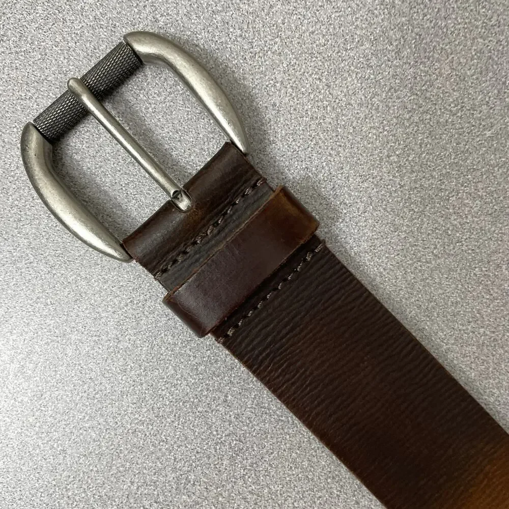 Fossil Leather Belt Mens 38 Brown Silver Roller Buckle Casual Classic 1.75
